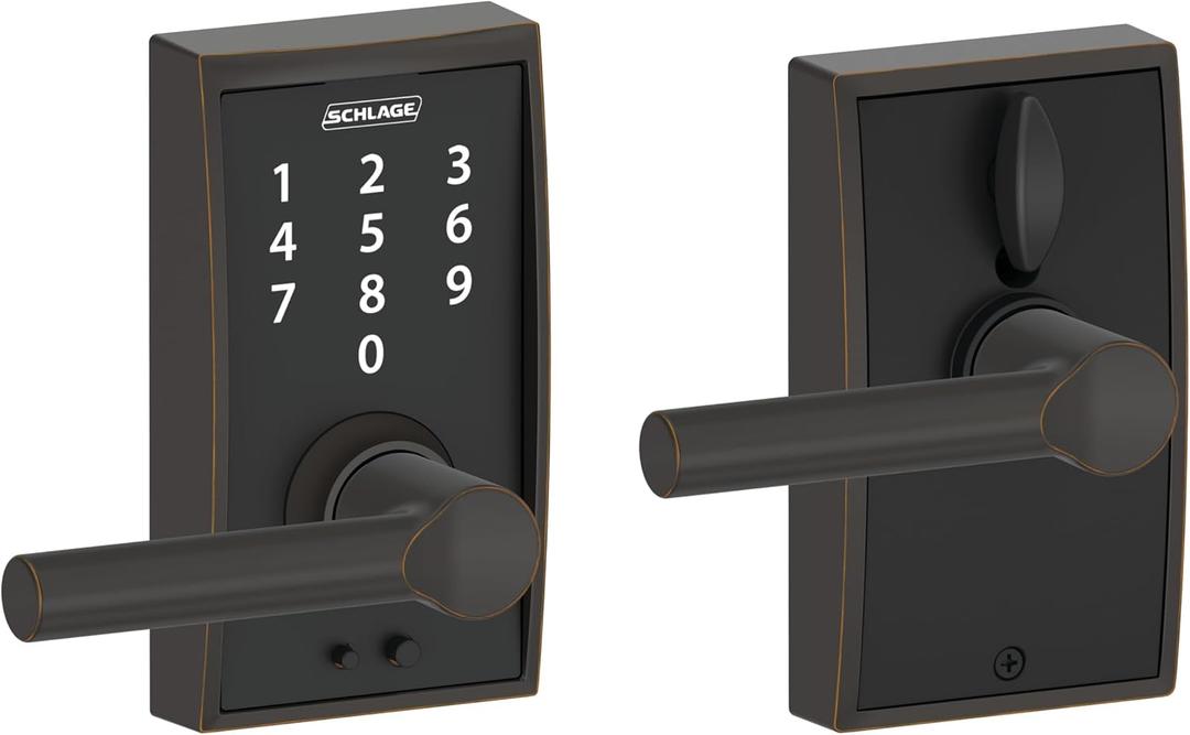 Schlage Touch Century Electronic Lock with Lever Handle, Touchscreen Keypad, Keyless Front Door Entry, Aged Bronze, FE695 CEN 716 BRW