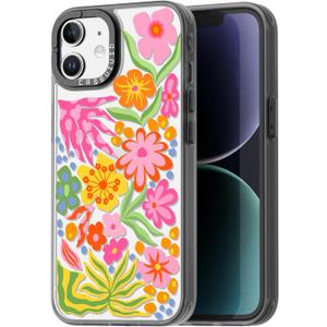 Compatible for iPhone 12 Case Cute Aesthetic - Durable Fashion Funny Phone Case - Girly Passion Flower Pattern Print Cover Design for Woman Girl 6.1 inches Black
