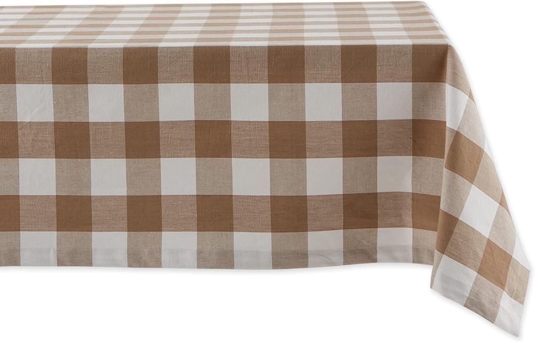 DII Buffalo Check Collection, Classic Farmhouse Tablecloth, 60 x 84, Stone