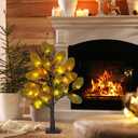 24 Inch Fall Magnolia Tree 24 LED Lights Battery Operated Artificial Tree Thanksgiving Table Centerpieces Decoration for Home Fireplace Autumn Harvest Tabletop Indoor Decor