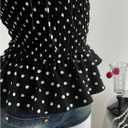 WDIRARA Women's Polka Dots Smocked Ruffle Tube Top Tie Front Strapless Bandeau Peplum Tops (Black, L)