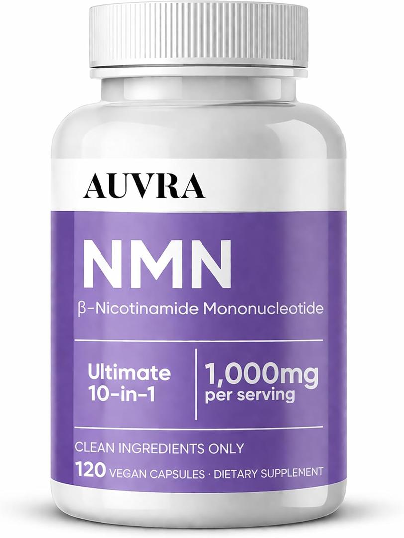Auvra NMN 10 in 1 Capsules - 1000mg Per Serving, Cellular Energy & Daily Vitality Supplement with NAD+, TMG & Nutrient Blend, Wellness Support Capsules, Dietary Supplement - 120 Capsules, EXP 04-2028