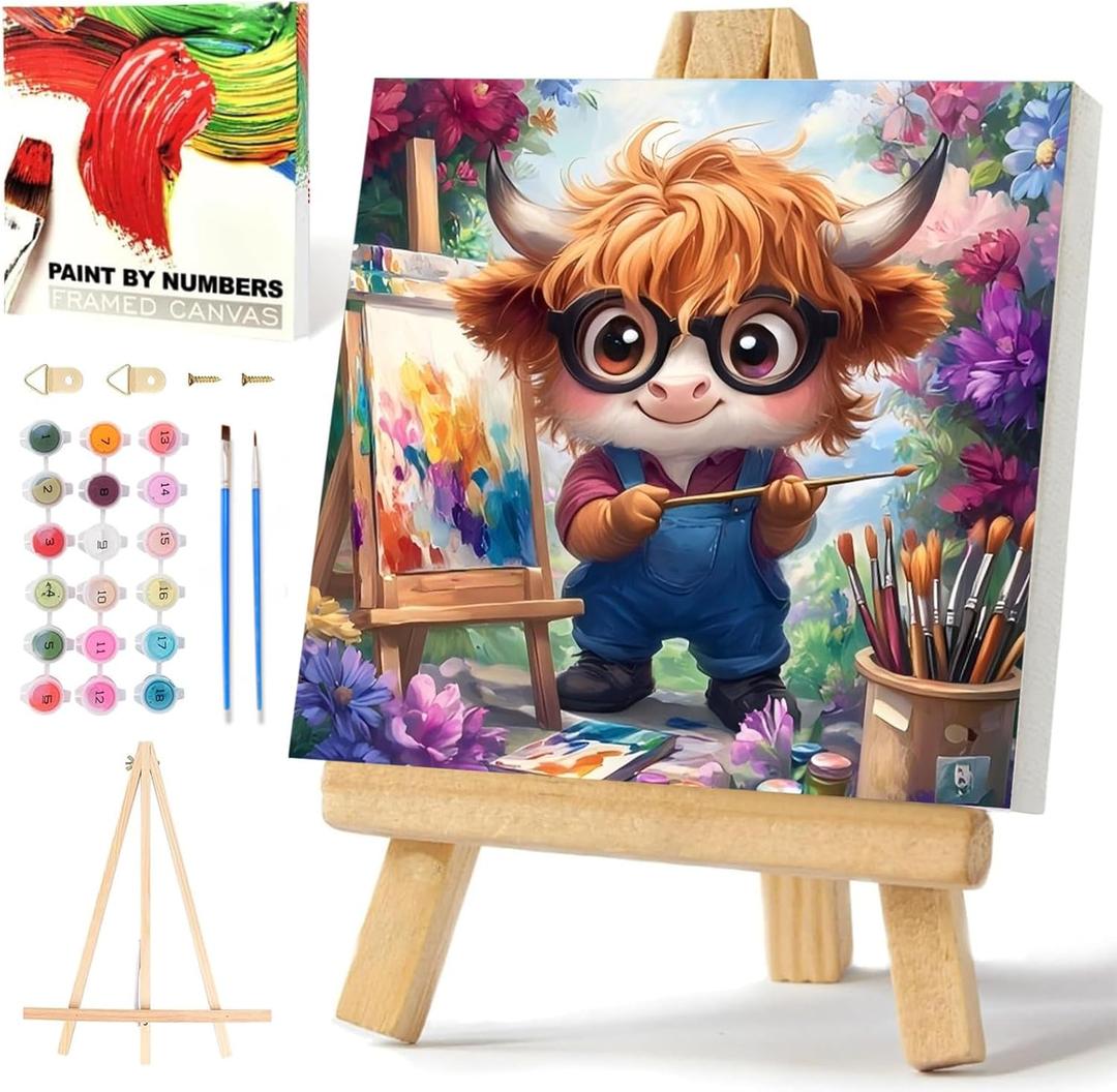 xcemhil Paint by Numbers Kit for Adults with Frame, Cow Paint by Number for Adults, Adult Paint by Number Kits on Canvas for Home Decor Gift 10x10 Inch