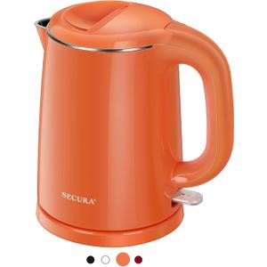 Secura Stainless Steel Double Wall Electric Kettle Water Heater for Tea Coffee w/Auto Shut-Off and Boil-Dry Protection, 1.0L (Orange) SWK-1001DO/HB-K012