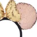 A Miaow 3D Black Mouse Sequin Ears Headband MM Glitter Butterfly Hair Clasp Park Supply Adults Women Girls Photo Accessory (Champagne and Golden) (Gold)