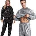Sauna Suit, Plastic Sauna Suit for Women Men, Anti-Rip Sweat Suits Weight Loss, PVC Exercise Gym Fitness Suit Top Pants (Large, Black)