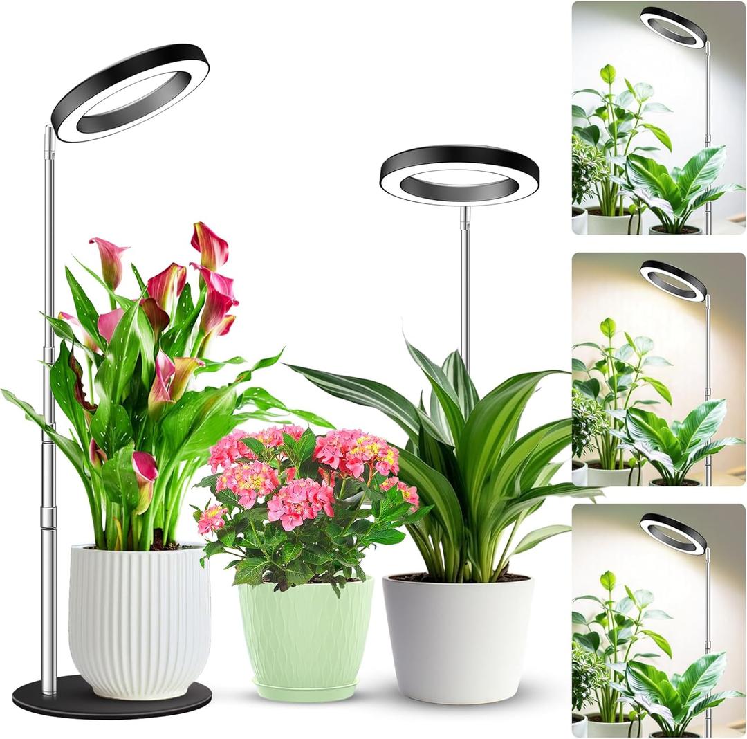 Grow Lights for Indoor Plants, 80 LEDs Full Spectrum Plant Grow Light with 2 Mounting Options, 6/12/16H Timer, 3 Spectrum Modes, 37 in Height Adjustable Desk Growing Lamp (Black/2-Pack)