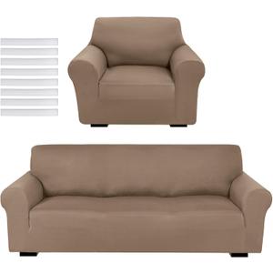 HunnmingRe 2 Pcs Sofa Slipcover Set Couch Cover for Sofa Arm Chair Couches Covers, Washable Furniture Covers for Living Room Furniture Protector, Stretch (Camel)