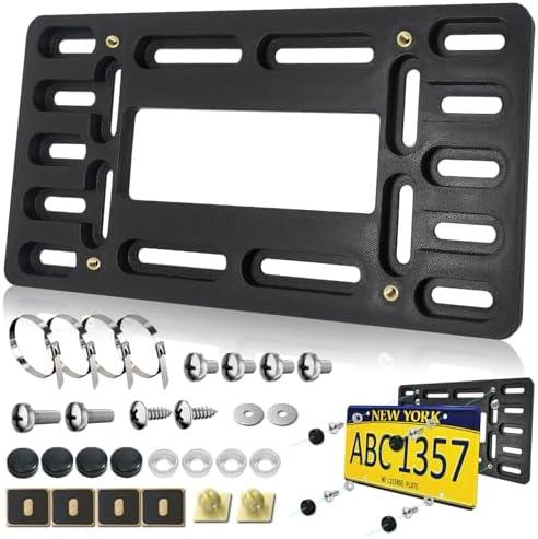Front License Plate Mount Bracket–Car Plate Holder Universal Mounting Kit with Copper Thread, 4 Stainless Steel Cable Ties & Screws for Front Bumper