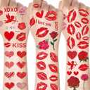 3 x 83Pcs Red Lip Heart Tattoos Stickers Valentine's Day Love Heart Rose Angel Arrow Line Fake Temporary Tattoos Stickers Waterproof Decals for Women Man Face Valentines Wedding Halloween Party Supplies