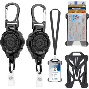 Go Pal Retractable Badge Reel Set: 2 Pack Heavy Duty ID Badge Holder with 39" Steel Cord, Tactical Work ID Card Holder and Lanyard for Nurses, Security, Office, Construction, Teachers