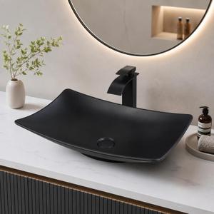 Stone Resin Black Bathroom Vessel Sink, 24×14 Inch Rectangle, 22x14 inches