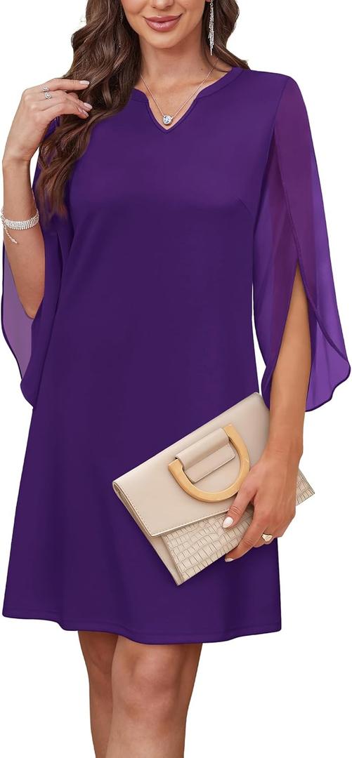 RUMIA Cocktail Dresses for Women Chiffon Sleeve Wedding Guest Dress (XS-3XL) (08-purple)