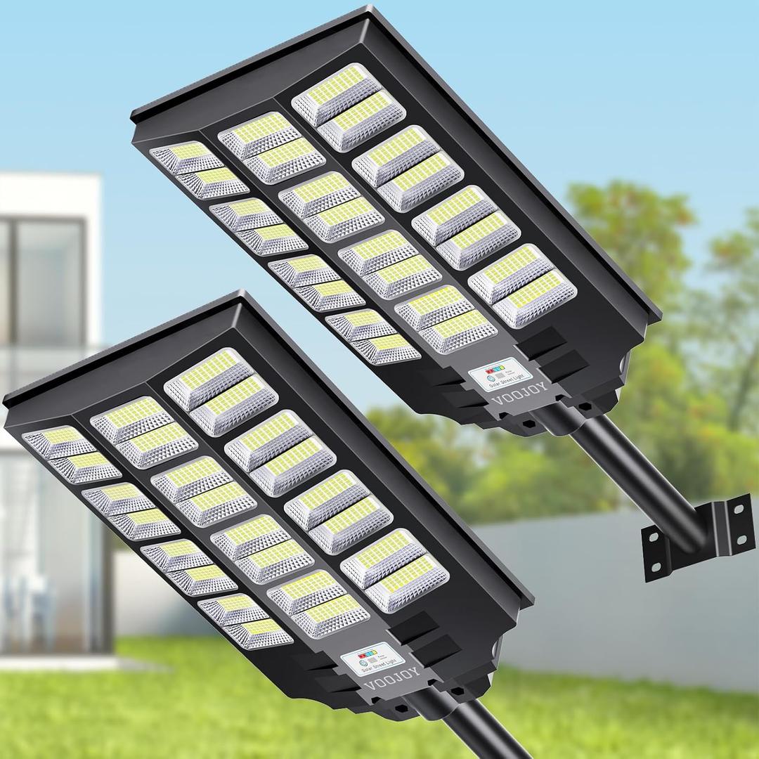 8000W Solar Street Light, 2 Pack Dusk to Dawn Solar Flood Lights Outdoor with Motion Sensor and Remote Control for Yard, Parking Lot, Garage, Street (8000W*2PACK, Black)