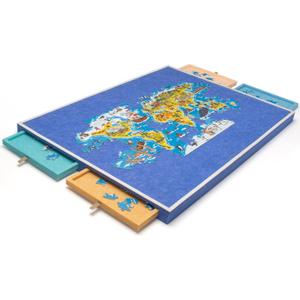Puzzle Board, 3.8lbs Lightweight Felt Jigsaw Playing Board, 31 x 22.5 inches Portable Puzzle Game Board with Drawers & Cover - Blue