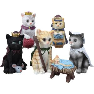 Needzo Cat Nativity Set, Unique Christmas Home Decoration, Festive Kitten Figurines for Centerpiece, 6 Pieces, Up to 3.75 Inches