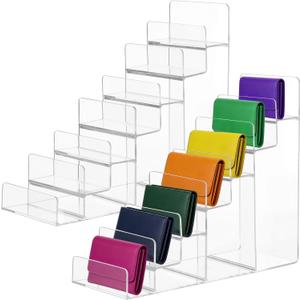 7-Tier Acrylic Wallet Display Stand (2 Pack), Clear Purse & Handbag Organizer Rack, Tiered Riser Shelf for Sunglasses, Perfume, Cosmetics, Jewelry, Retail Counter