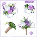 24 Pcs Wedding Corsage and Boutonniere Set Artificial Rose Wedding Corsage Wristband with Pins for Prom Men Bride Party Accessories Groom Groomsmen Bridesmaids Women (Classic,Purple)