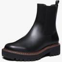 Athlefit Women's Chelsea Ankle Boots Platform Slip On Chunky Heel Lug Sole Leather Booties.9.5