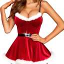 RSLOVE Sexy Christmas Lingerie For Women Santa Babydoll Chemise Red Costume with 4PCS Garters Belt M