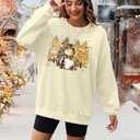 EGELEXY Snowman ShIirt for Women Christmas Snowman Sweatshirts Christmas Tree Outfits Merry Lightweight Pullover Tops (Medium, Beige Gold Print)
