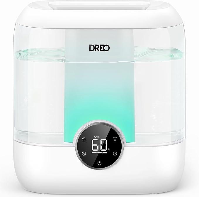 DREO 6L Top Fill Humidifiers for Bedroom, 60H Runtime 28 dB Quiet Supersized Cool Mist Air Humidifiers for Large Room, Baby Nursery, Plant, Indoor, Night Light, Easy to Clean, Precise Humidity Control