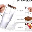 49oz Glass Tumbler with Acacia Wood Lid & Dual Straws, Large Cup with Handle and Straws Glasses Water Bottle Mason Jar Wide Mouth Iced Coffee Cups Travel Mug for Water,Juice,Smoothie,Bubble Tea,Soda