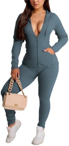 YeGine Women 2 Piece Outfits Long Sleeve Tracksuit Bodycon Matching Sets Hoodie Jacket Jogging Suit S