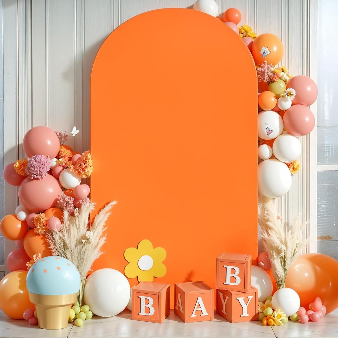 7.2FT Orange Arch Backdrop Cover, Spandex Fitted Wedding Arch Stand Covers Round Top Chiara Backdrop Cover for Thanksgiving Birthday Party Ceremony Banquet Decoration