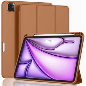 ZryXal New iPad Air 13 Inch Case M3 2025/M2 2024 with Pencil Holder, Trifold Stand Smart Case with Soft TPU Back, Auto Wake/Sleep(Brown)