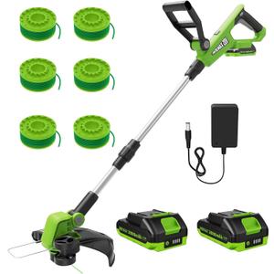 VARSK 12 Inch 20V Cordless Weed Wacker with Automatic Line Feed, 2 in 1 String Trimmer and Edger, Includes 2 X 2.0Ah Batteries/1 X Charger/6 X Replacement Spools, Weed Eater for Lawn, Garden, etc