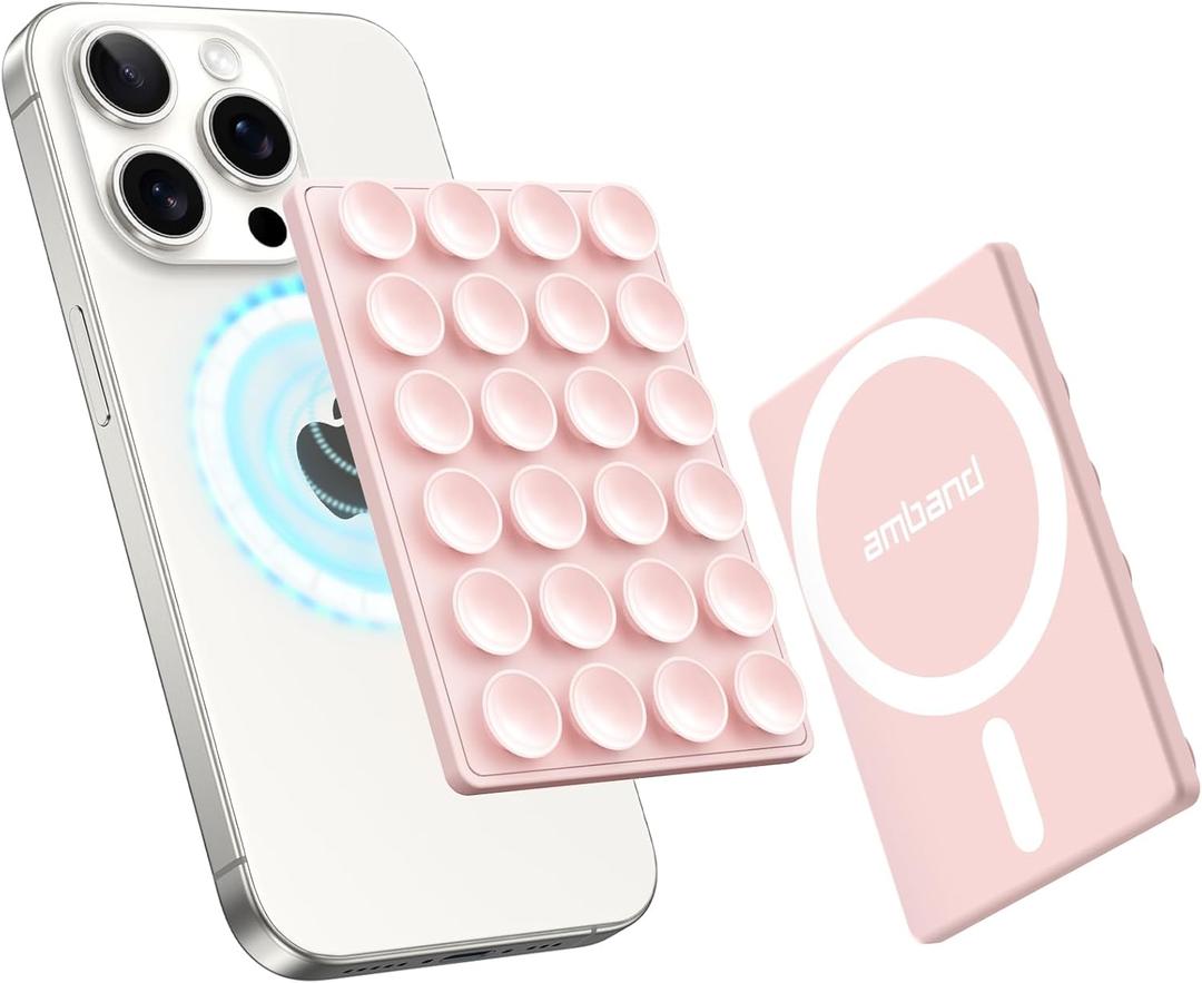 amBand Magnetic Suction Phone Mount for MagSafe Case, Silicone Octo Cup Buddy Sticky Grip Holder for iPhone, Removable Hands-Free Selfie/Video for TikTok Influencers, Women Gift, Light Pink