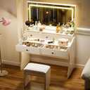 COMHOMA Makeup Vanity Desk with Mirror and Lights, Vanity Table and Chair Set with 5 Drawers and Charging Station, Bedroom Dresser LED Mirror Stepless Dimmable & 3 Color Modes Adjustable, Pearl White, Large