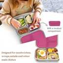 BABHAMNESS Stainless Steel Bento Box Kids, 3 Compartments Leak Proof Metal Bento Lunch Box, 304 Stainless Steel Bento Lunch Containers for School and Office,Dishwasher Safe, BPA-Free-Pink