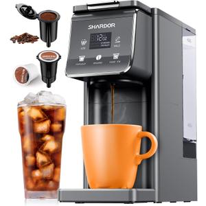 SHARDOR K Cup Coffee Maker With Bold Setting, Single Serve Hot & Iced Coffee Maker for K-Cup and Grounds, 52oz Removable Water Tank, 6 to14oz Brew Sizes, Pod Coffee Machine With Reusable Filter, Grey