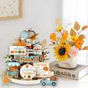 20 Pcs Fall Tiered Tray Decor Thanksgiving Table Decoration Farmhouse Rustic Centerpieces Pumpkin Truck Blocks Autumn Wooden Sign for Fall Home Table Harvest Decor