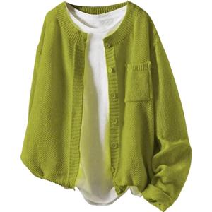 Women's Drop Shoulder Long Sleeve Cardigan Sweater Button Up Pocket Front Cardigans Lightweight Knit Tops Green X-Large
