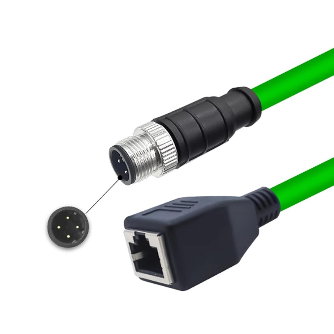 3.28ft M12 4 Pin to RJ45 Industrial Ethernet Cable, M12 4 Pin D Code Male to RJ45 Female Connector Cable High Flex Cat6 Shielded Field Wireable Cable Assembly for Automation Application 1Meter