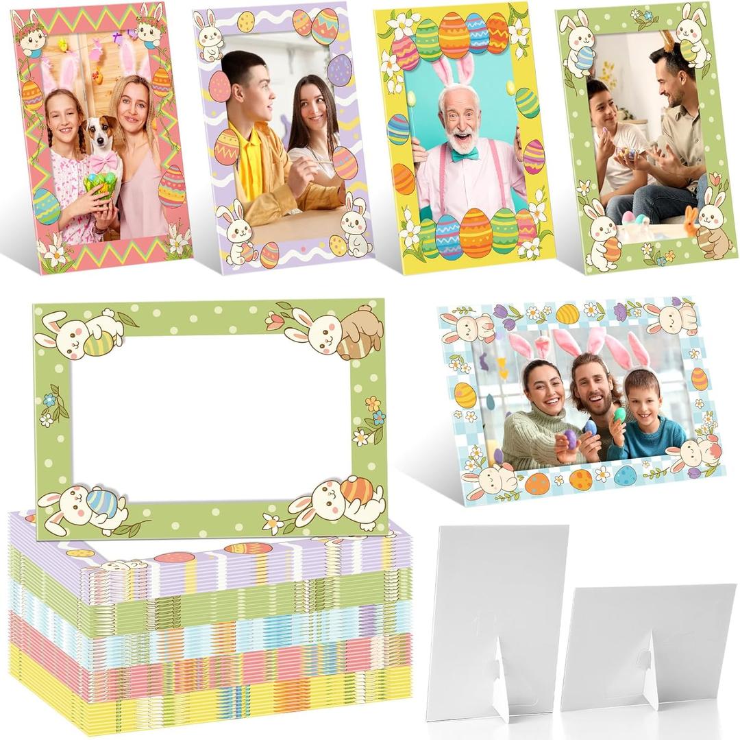 AmazingSpark 50 Pack Easter Picture Frame 4 x 6 Paper Photo Ornament Bulk Bunny Egg Cardboard Photo Gifts for Easter Tabletop Spring Party Decor Seasonal Holiday Gift Boxes