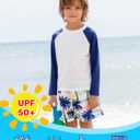 2 x Angel season Rash Guard for Boys UPF 50+ Swim Shirt Long Sleeve Bathing Suit Summer UV Protection Sun Shirts Rashgurad (2T, White Blue)