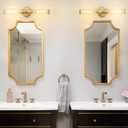 Bathroom Light Fixtures, Gold Wall Sconce in Threaded Glass Indoor Vanity Lights, Modern Bathroom Vanity Light Up and Down Sconces Wall Lighting for Bathroom, Living Room - Bulb Not Included