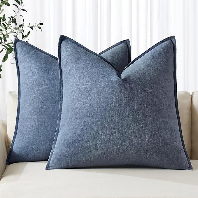 MIULEE Decorative Linen Pillow Covers 20x20 Inch Blue Ashes Boho Farmhouse Neutral Couch Throw Pillows for Bed Pack of 2 Accent Modern Pillowcase Sofa Livingroom Home Decor