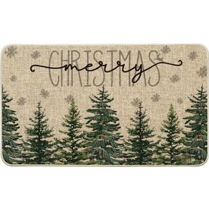 Artoid Mode Pine Trees Snowflakes Merry Christmas Welcome Decorative Doormat, Seasonal Winter Xmas Low-Profile Rug Switch Mat for Outdoor 17x29 Inch (Green)
