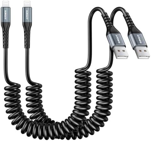 SUNGUY Coiled USB to Lightning Cable for Car, 2-Pack 3FT [MFi Certified] Retractable iPhone Charger Cable, Fast Charging CarPlay Cable for iPhone 14/13/12/11 Pro Max/XS MAX/XR/XS/iPad/iPod