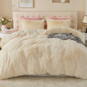 EMME Luxury Fuzzy Duvet Cover Set Twin Size Fluffy Comforter Cover Set for Twin Bed 2 Pieces Shaggy and Plush Soft Bedding Duvet Covers (Cream White, Twin)