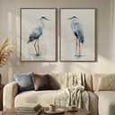 Large Framed Vintage Bird Wall Art, 2 Piece Neutral Blue Heron Canvas Painting Prints, Minimalist Farmhouse Vertical Coastal Heron Artwork for Living Room Office Kitchen Hallway Wall Decor, 24x36, 24" W x 36" H x 2Pcs