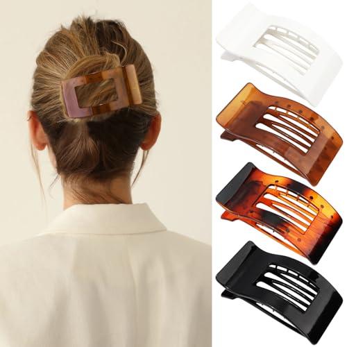 Velscrun Flat Hair Clips for Women Girls, Matte Lay Flat Claw Clips, Strong Hold Large Side Hair Clip All Hair Types, French Duck Billed Hair Jaw Claw Clip, Non Slip Grip for Daily Styling Amber