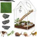 Jumping Spider Enclosure Acrylic Terrarium - 8" Tall Vertical Habitat with Lock & Ventilation, Escape-Proof Front Opening Design with Feeding Port for Spiders, Mantis, Bugs (5" L x 5" W)