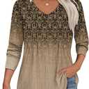 Alaroo Womens Long Sleeve Shirts Pleated V Neck Curved Hem Fall Winter Tunic Tops Blouses Print (M)
