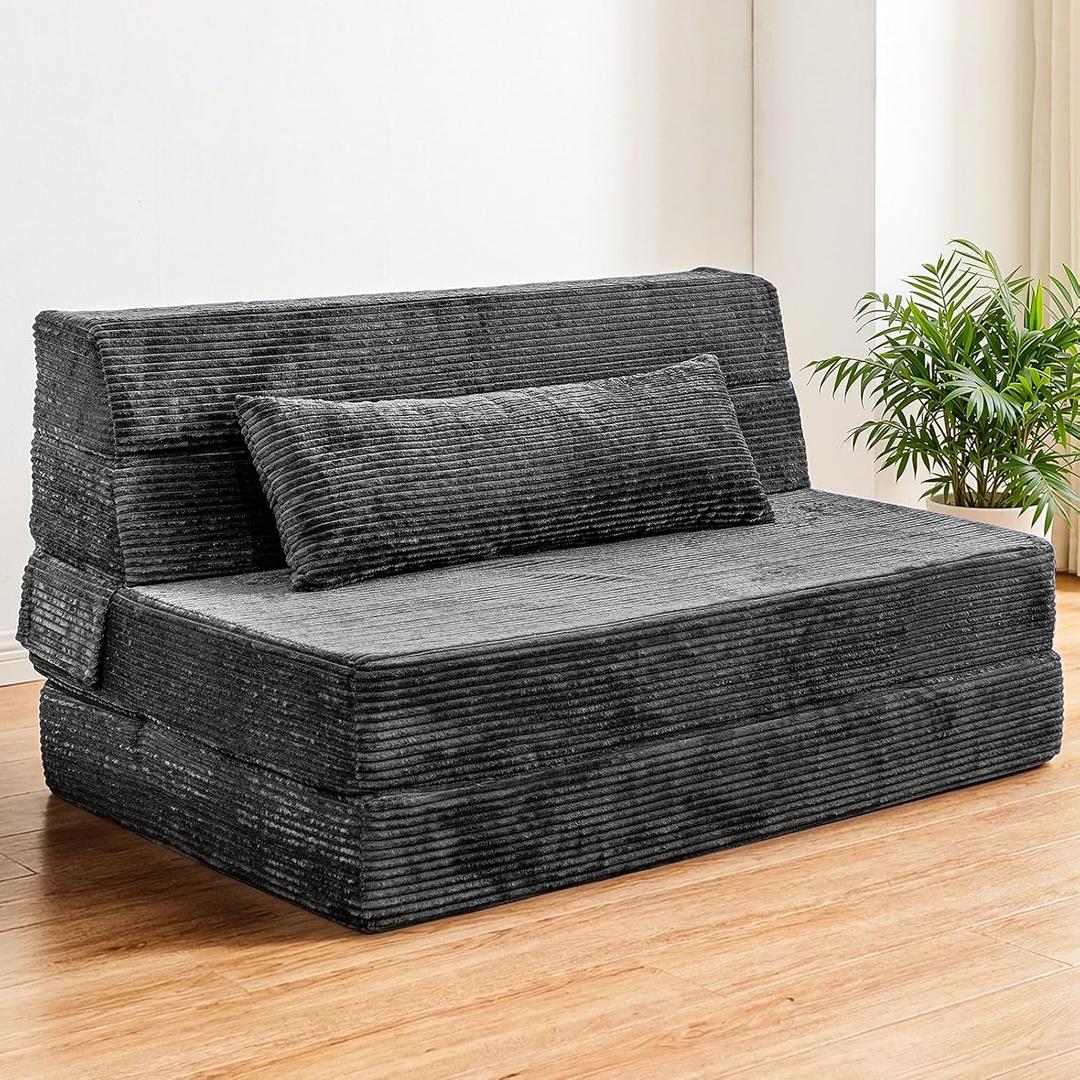 Cvortll Folding Sofa Bed, Convertible Sleeper Chair with Pillow, High Density Memory Foam Fold Out Couch, Foldable Mattress Futon Sofa for Living Room/Dorm/Guest Use/Apartment/Home Office Twin
